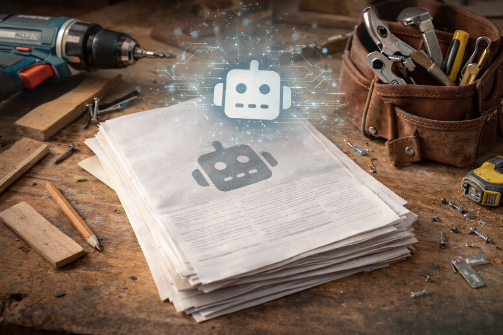 KI Roboter und Handwerkswerkzeuge